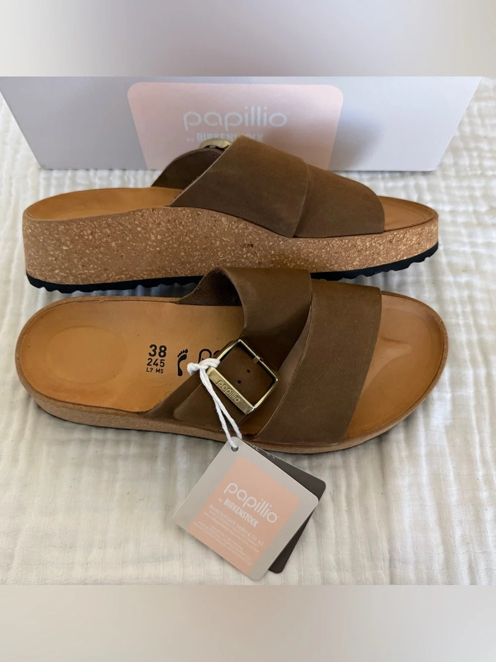NWT Birkenstock Papillio Almina Nubuck Leather Sandals Size 38 Medium/Narrow